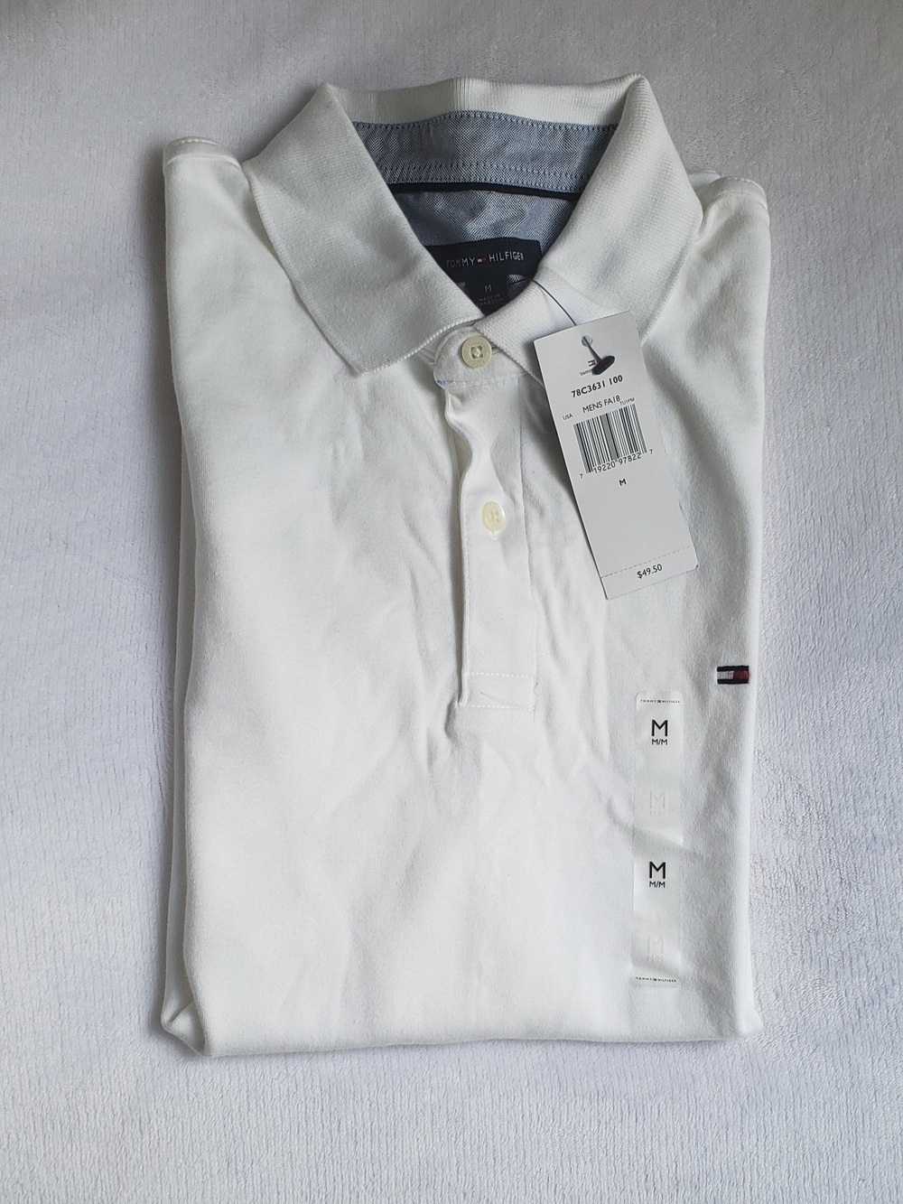 Tommy Hilfiger White Men’s Polo with Small Flag Logo